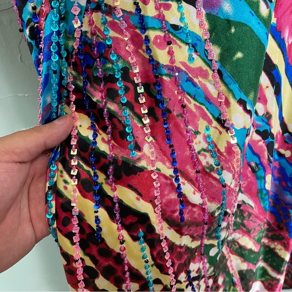 VTG Vintage‎ Cache Beaded Floral Watercolor Rainbow Size 2 Cut Out - Picture 12 of 16